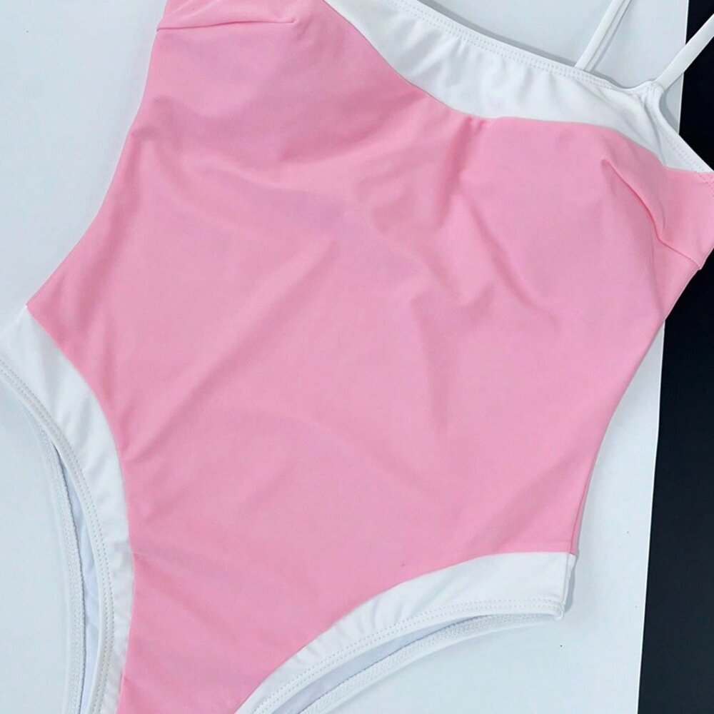 Pink Sexy Women's & Spaghetti Strap Fitted One-Piece Swimsuit - Picture 4 of 5